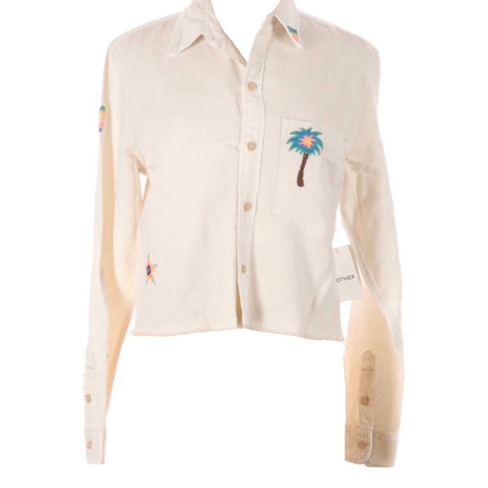 new Mother ✦ Frenchie Fray Super Lover ✦ Patchwork Button Down Shirt ✦ Natural - Picture 14 of 15